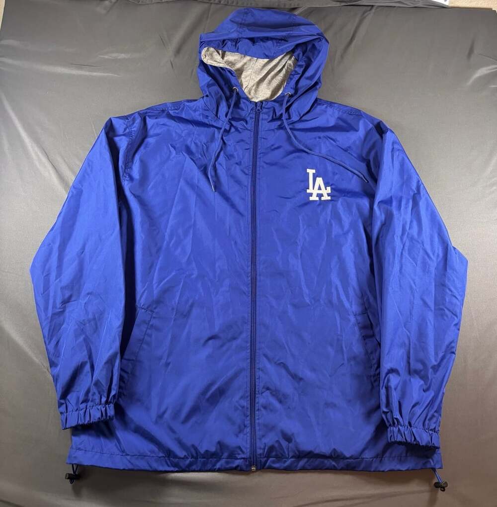 MLB Los Angeles Dodgers Mens Size 2XT Full Zip Hooded Windbreaker Jacket